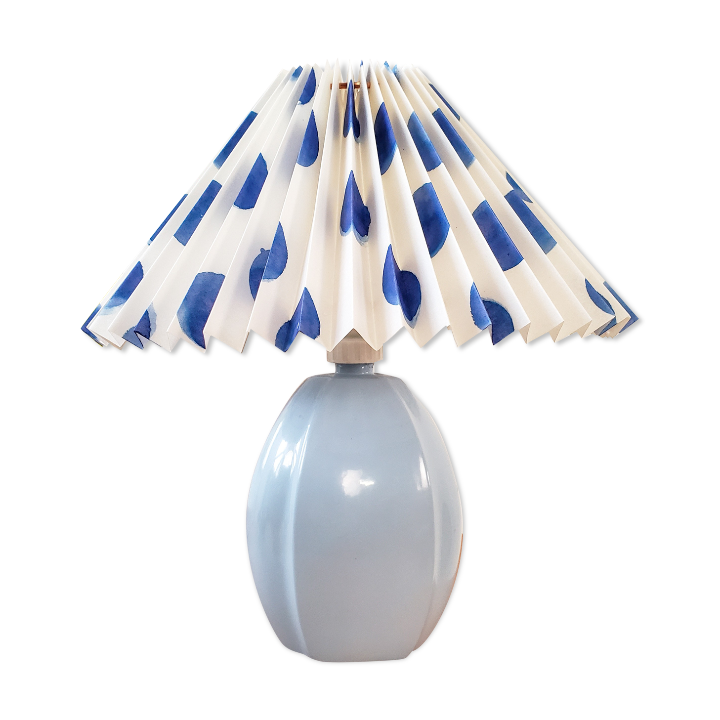 Blue lamp and pleated lampshade