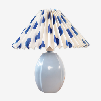 Blue lamp and pleated lampshade