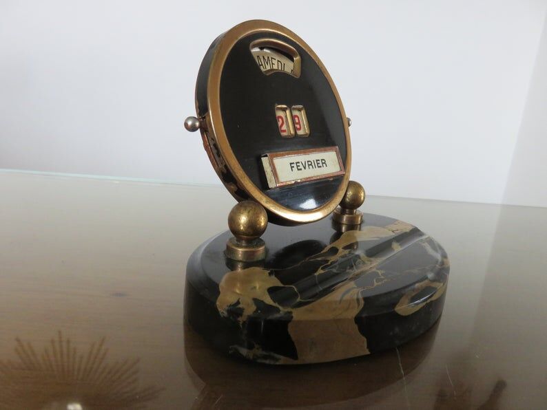 Perpetual Calendar "Mistral" art deco marble and brass 30 40