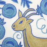 Uzbek Suzani Square Cushion Cover with Animal Motif, Tree of life Deer Pictorial Suzani Pillow Case