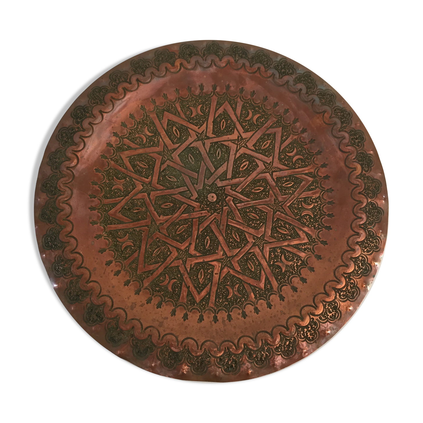 Artisanal oriental copper tray