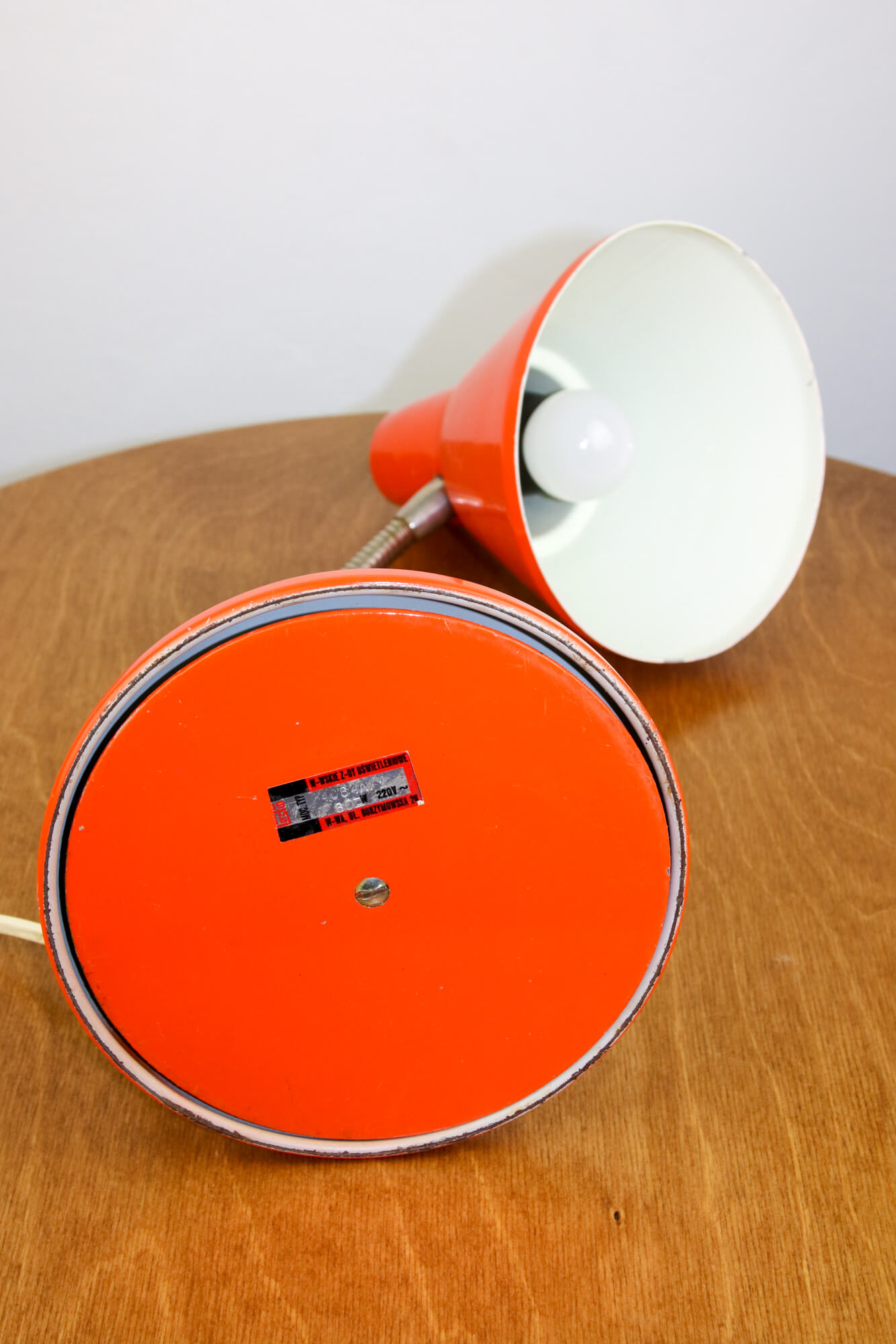 Adjustable Desk Lamp in Orange Painted Metal and Chrome-Plated Spiral Arm, 1970s