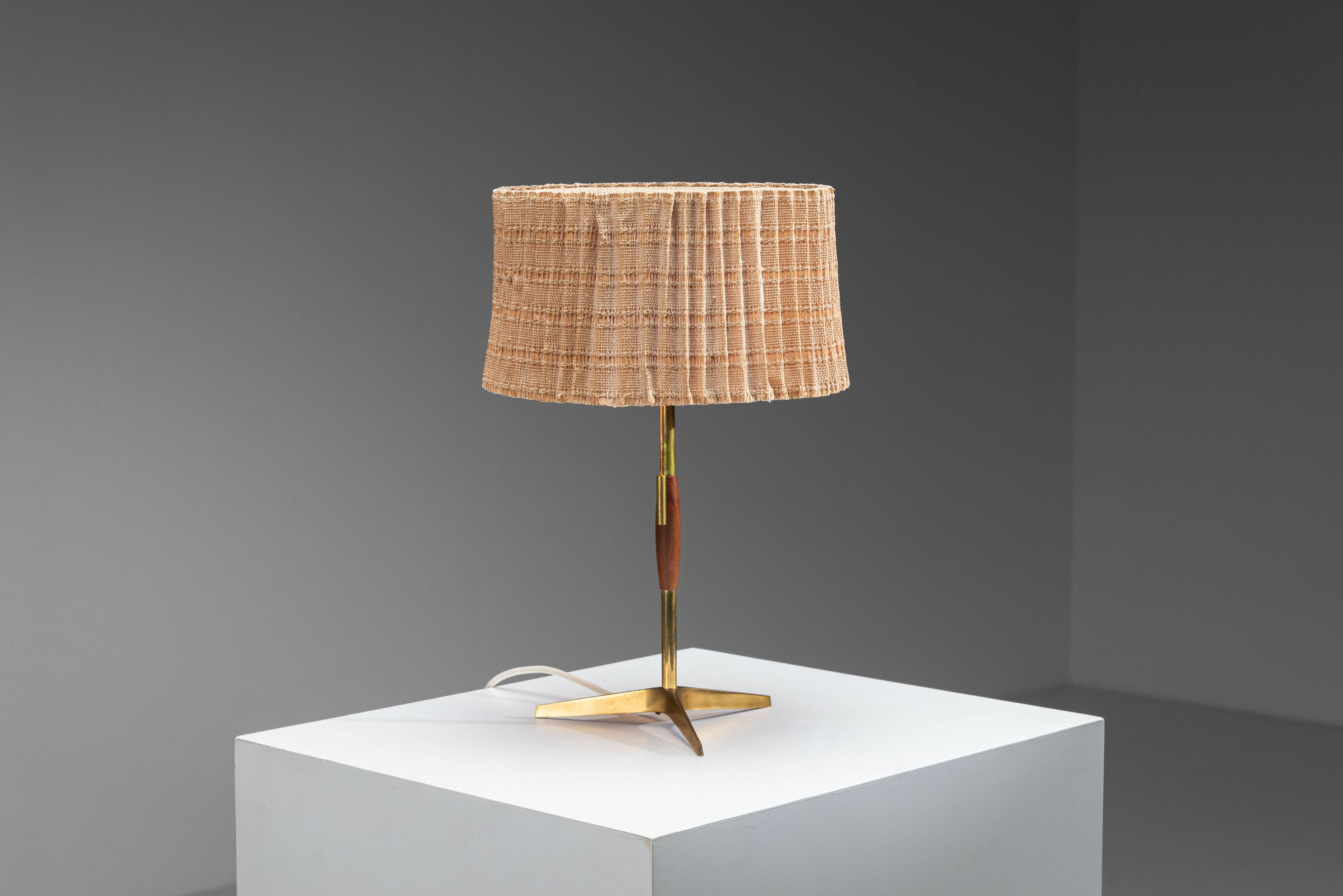 Mid-Century brass & wood table lamp