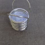 6 coasters and silver metal support