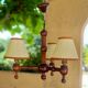 Wooden chandelier 3 branches & clip lampshades, rustic country