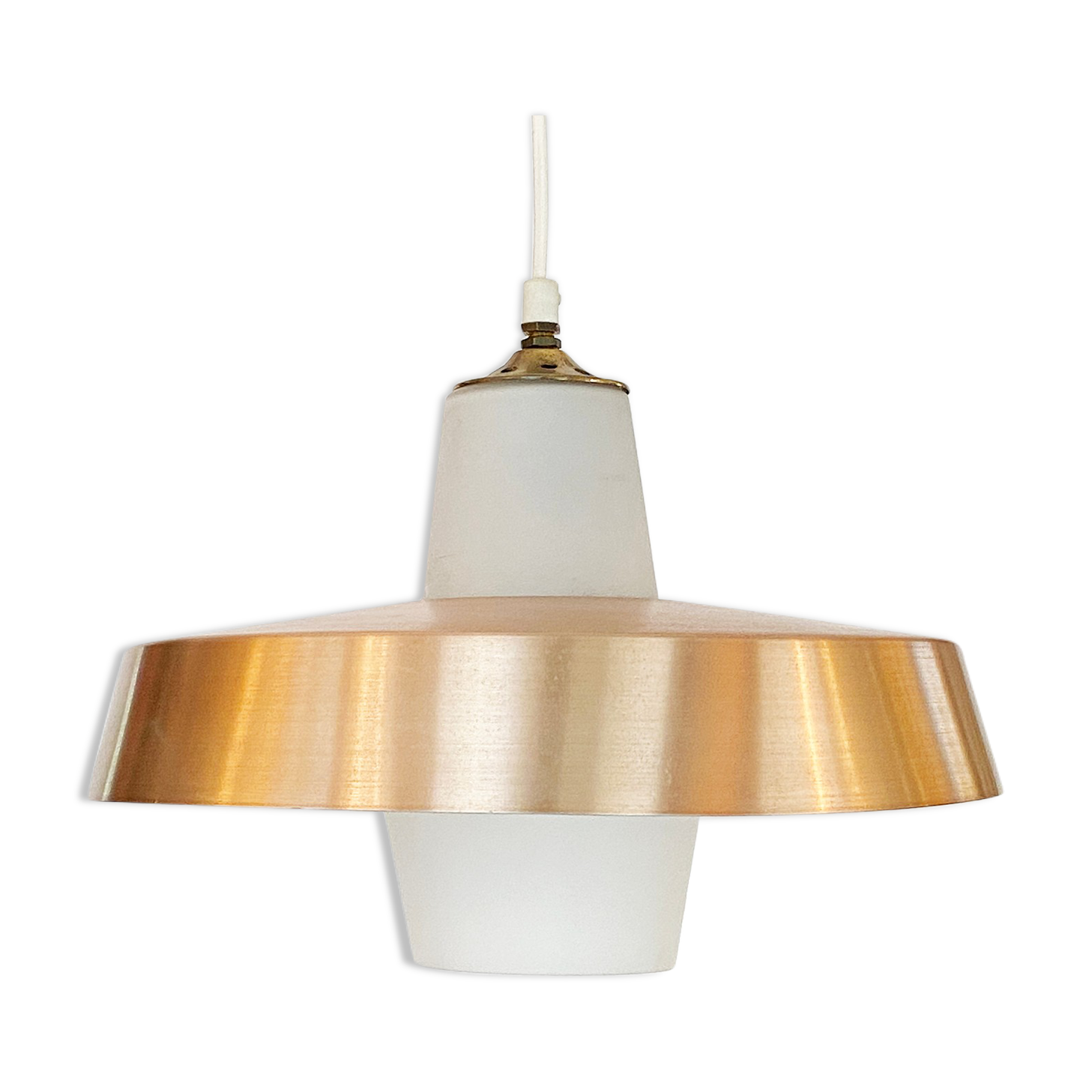 Pendant light in opaline glass with aluminum shade. Sweden 1960s