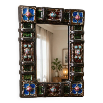 Polychrome ceramic mirror with cabochons — Jules Guérin