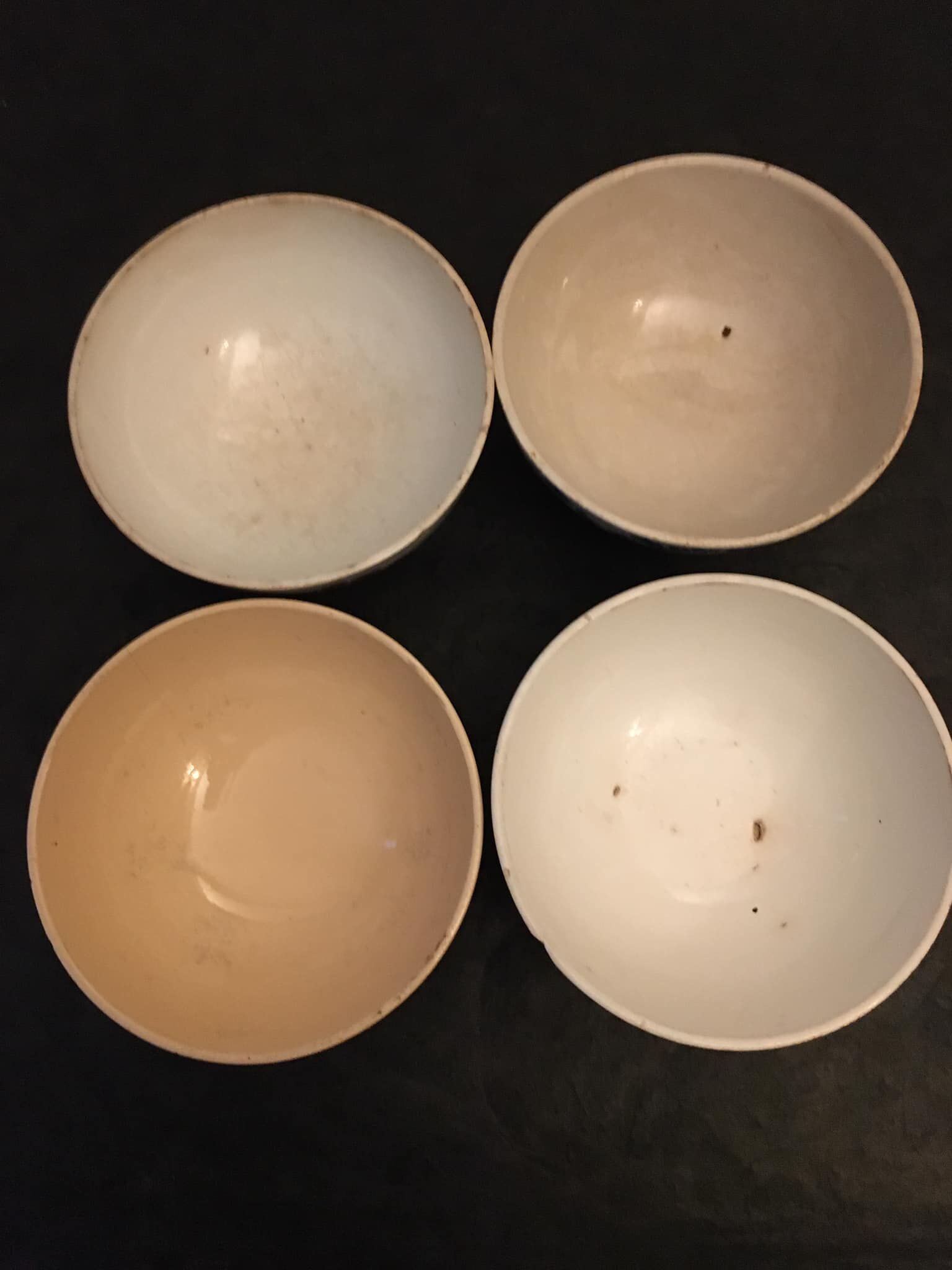 4 antique earthenware bowls with different patterns