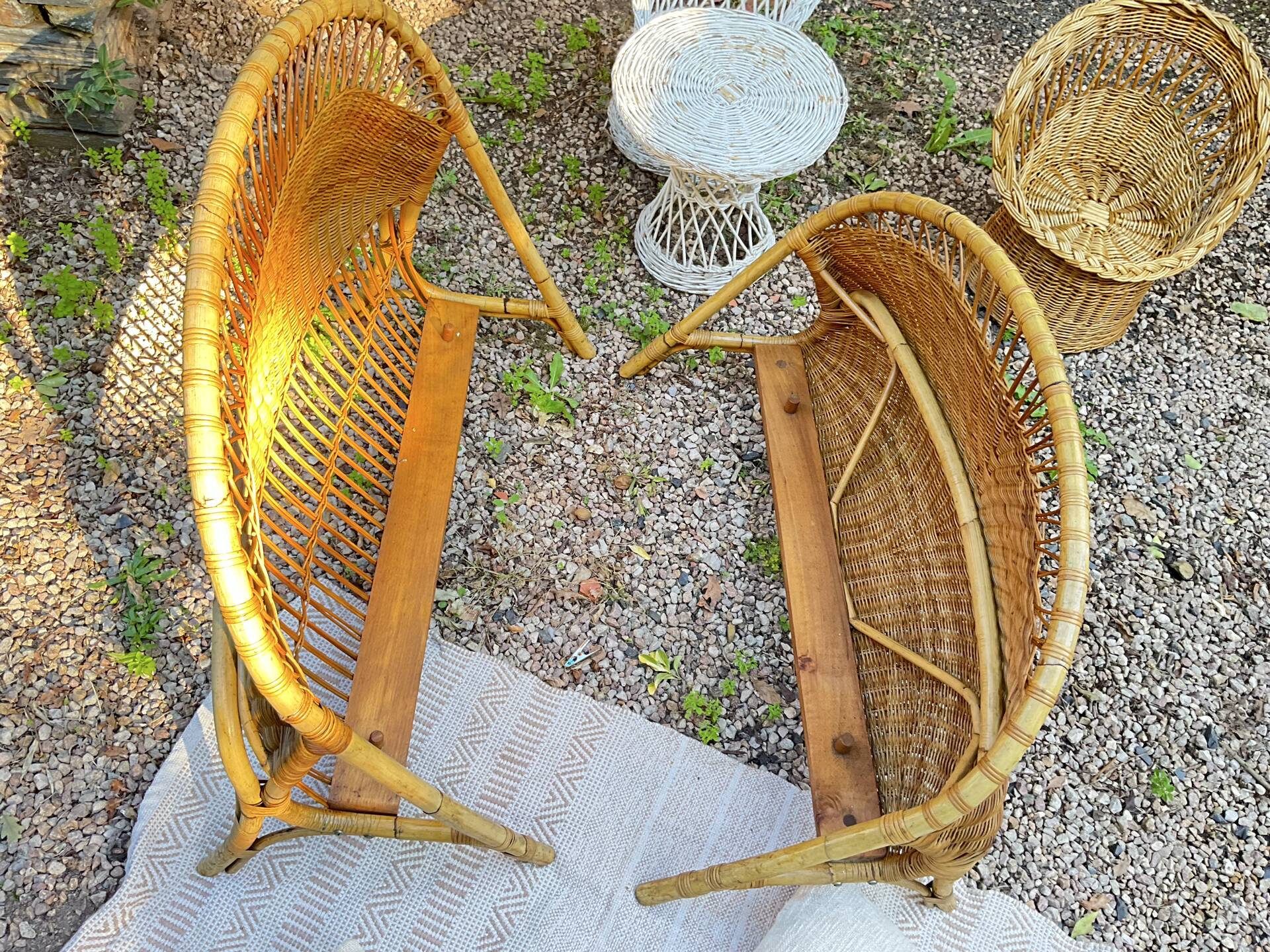 Vintage seventies rattan children's basket.