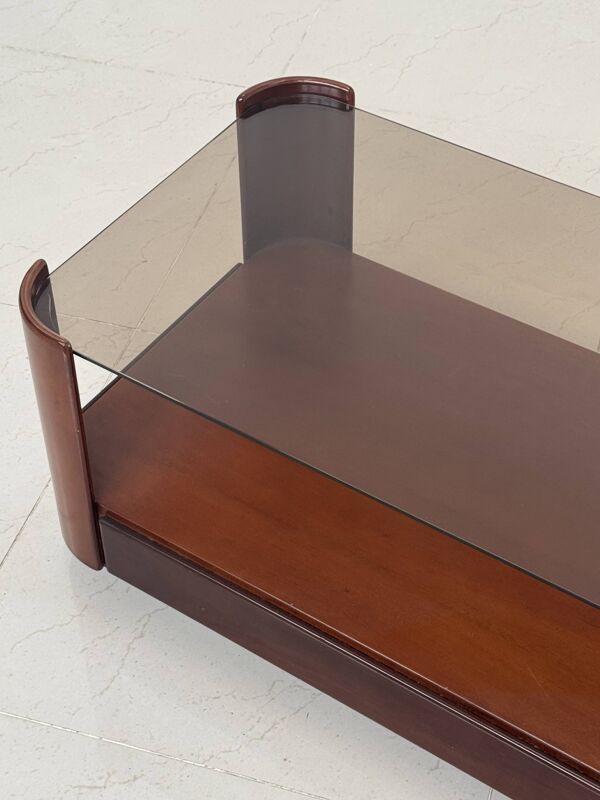 Table basse italienne en bois avec tiroirs 80's