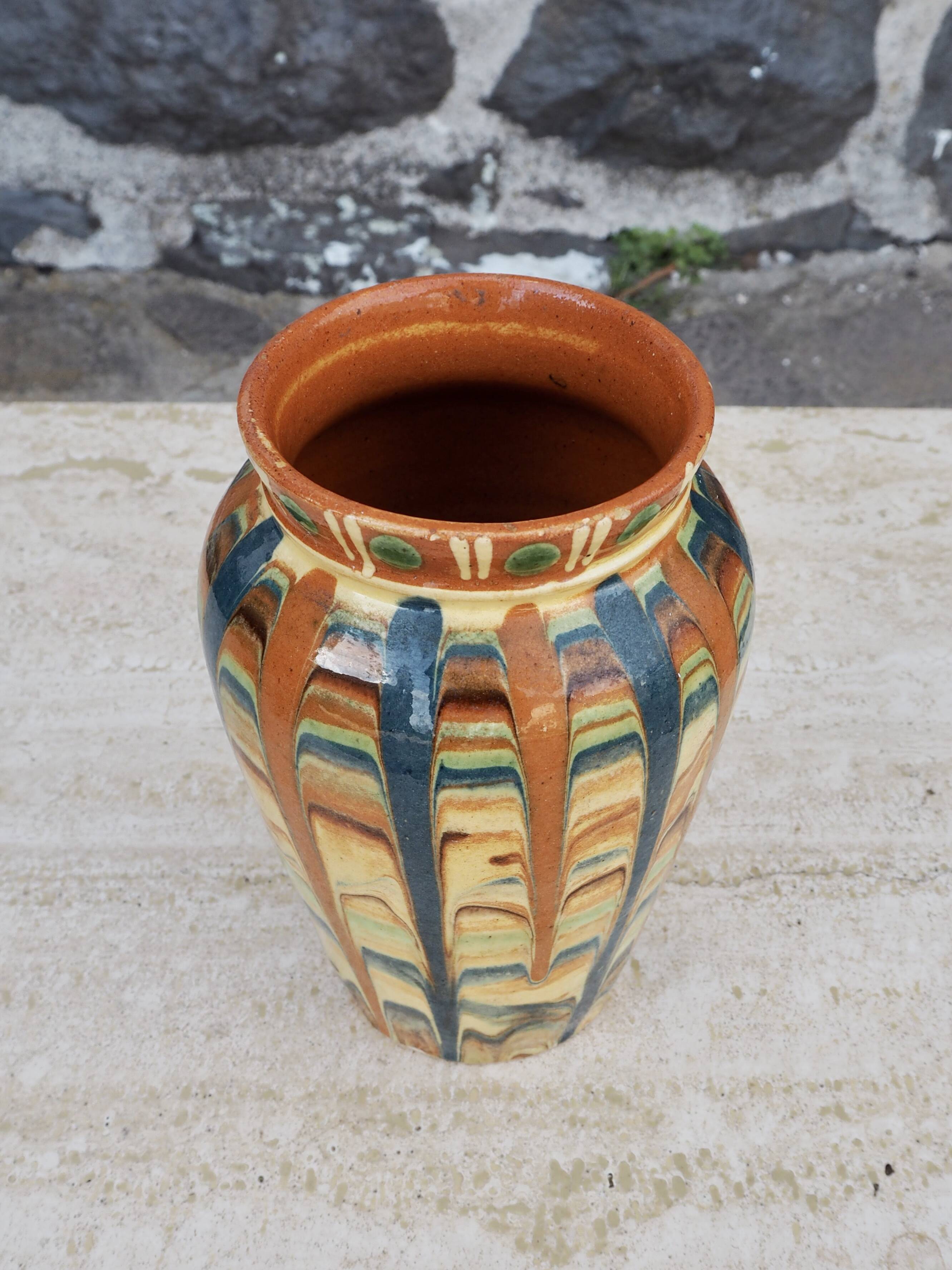 Handcrafted vase with glazes, 1970s