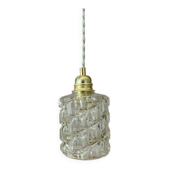 Vintage globe pendant light in transparent and frosted molded glass