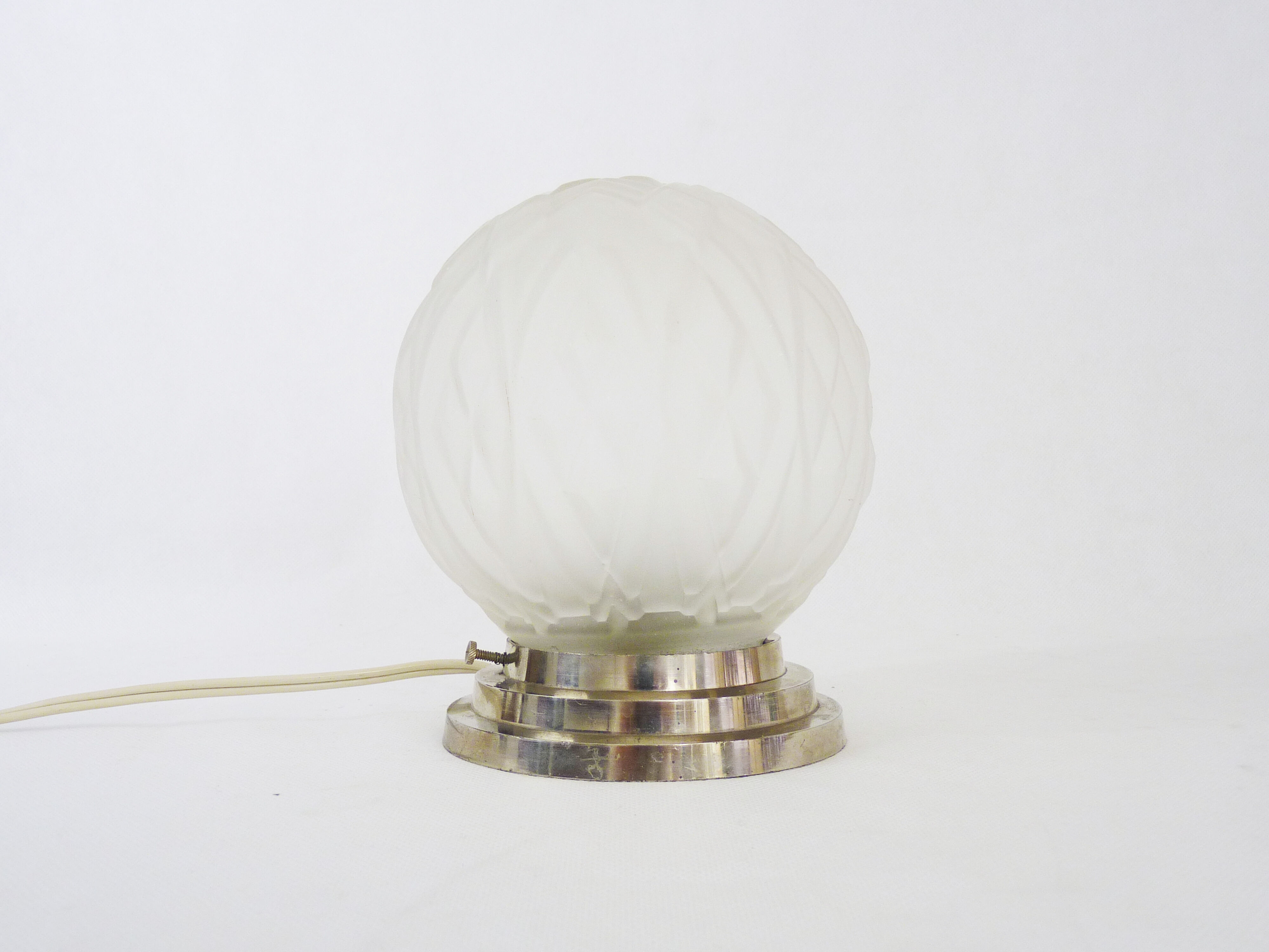 Chrome metal and Art Deco glass globe