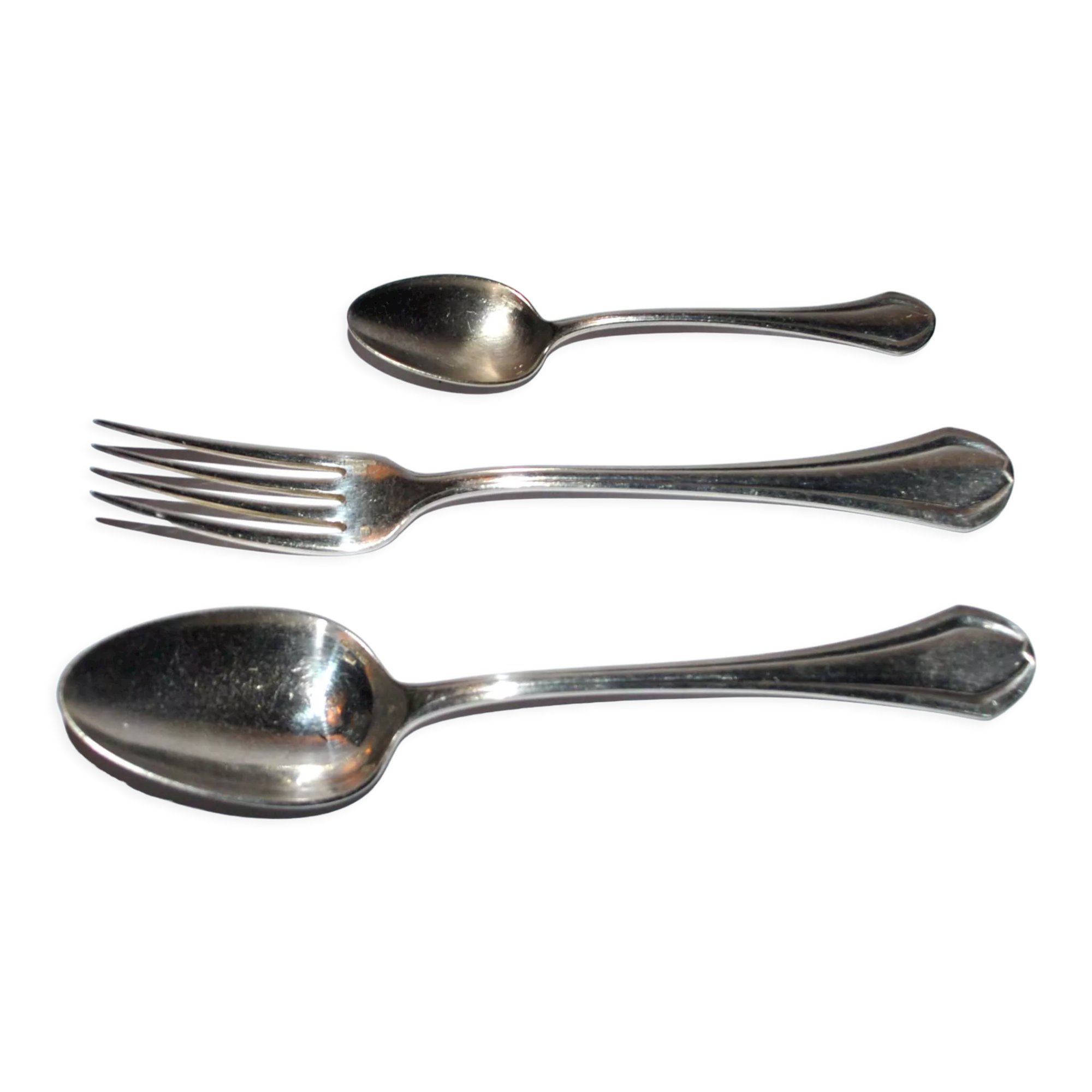 Christofle table cutlery printania art deco 3p fork, spoons soup + coffee 1920