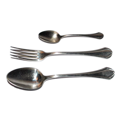 Couverts de table printania art deco 3p fourchette, cuillères soupe, café 1920 Christofle