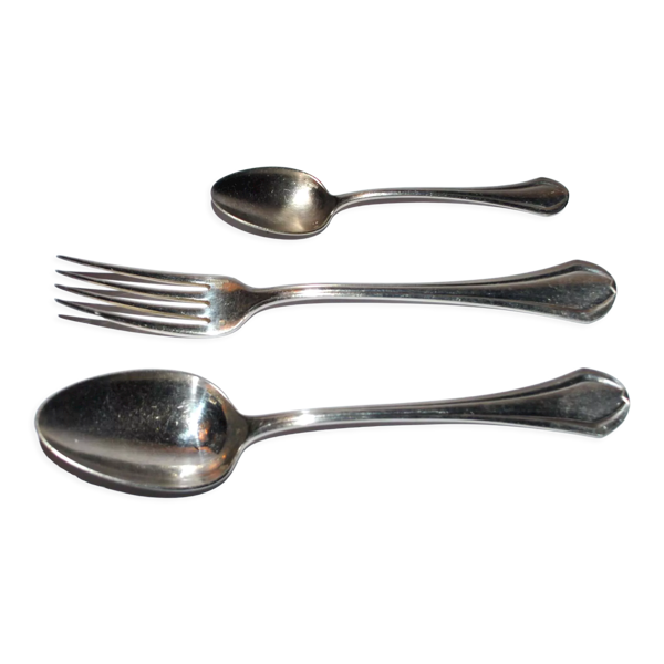 Couverts de table printania art deco 3p fourchette, cuillères soupe, café 1920 Christofle