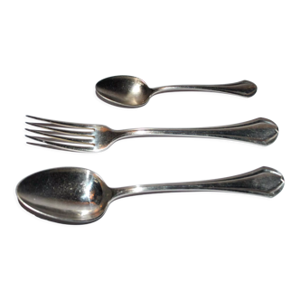 Christofle table cutlery printania art deco 3p fork, spoons soup + coffee 1920