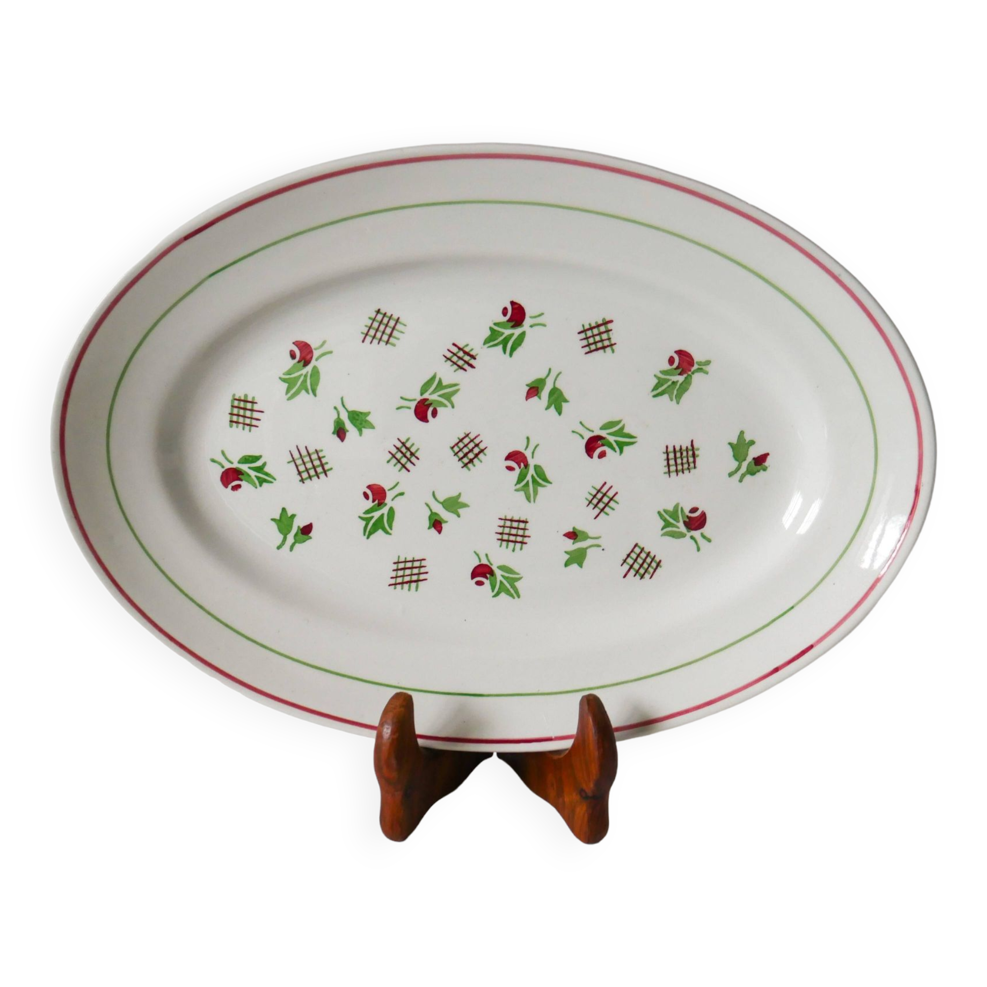 Oval digoin sarreguemines pink and green dish 1940