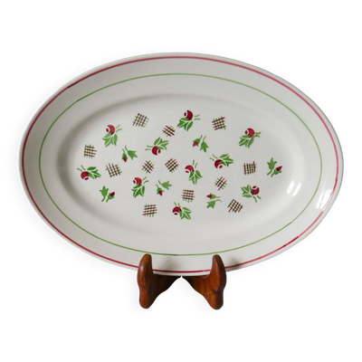 Plat oval digoin sarreguemines rose et vert 1940