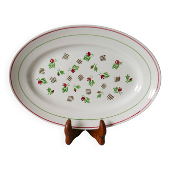 Plat oval digoin sarreguemines rose et vert 1940