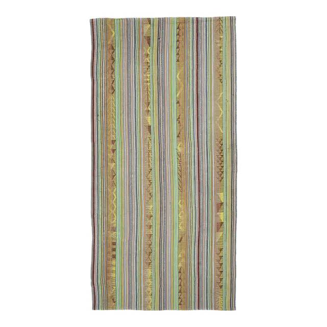Tapis vintage turc Oushak fait main en laine et coton vert, années 1970