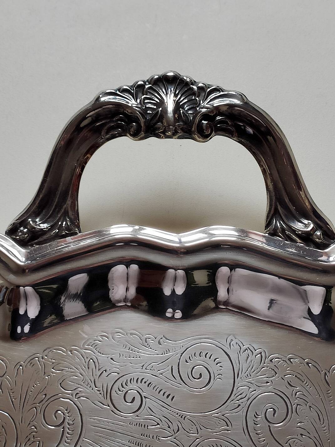 Large silver metal tray