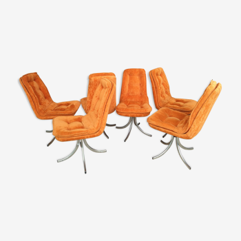 Série de 6 chaises de salon pivotantes chrome années 70