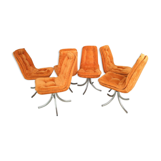Série de 6 chaises de salon pivotantes chrome années 70