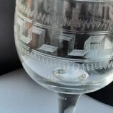 7 verres balon cristal,gravure grecque et filets.