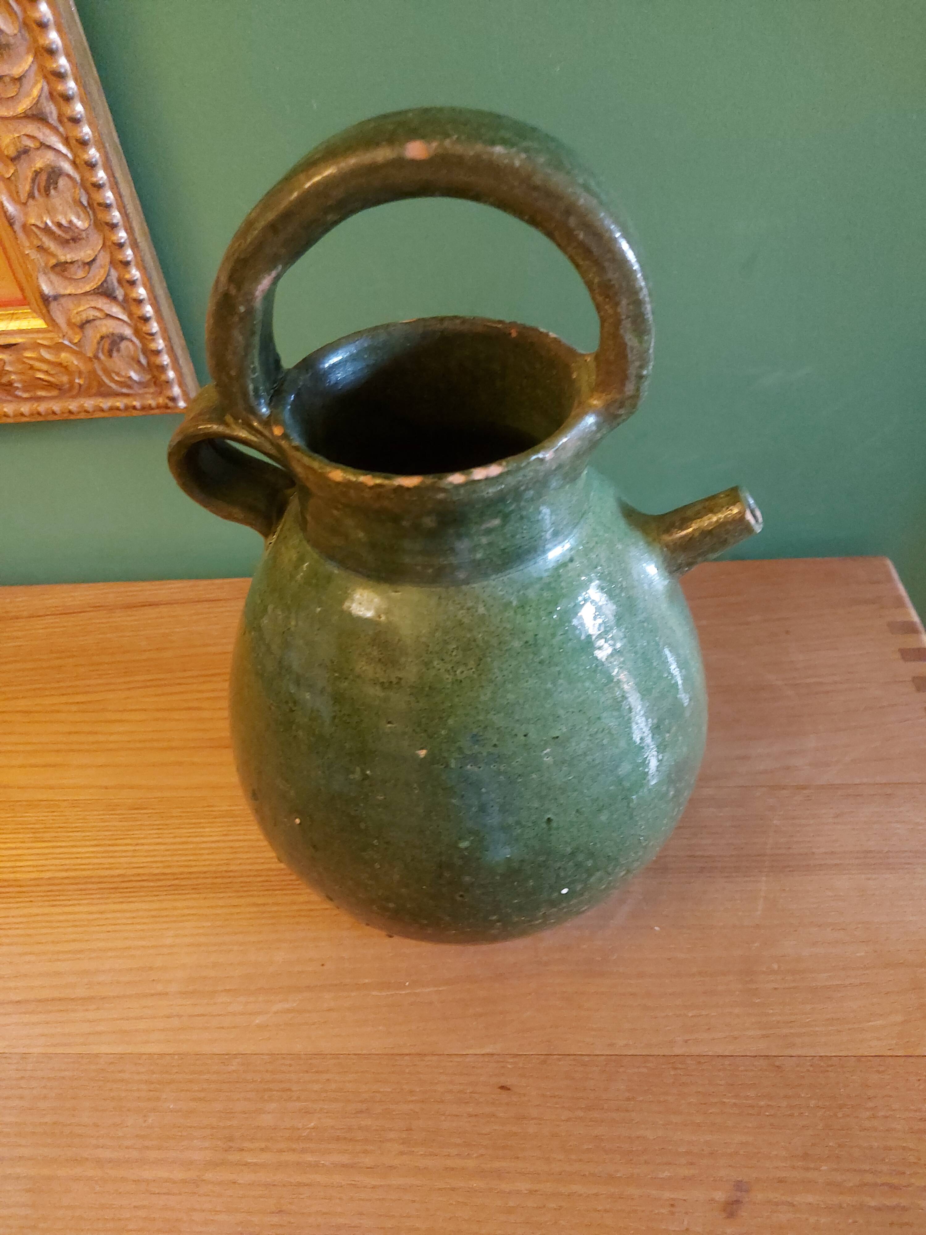Jug, glazed earthenware gargoulette, Provence