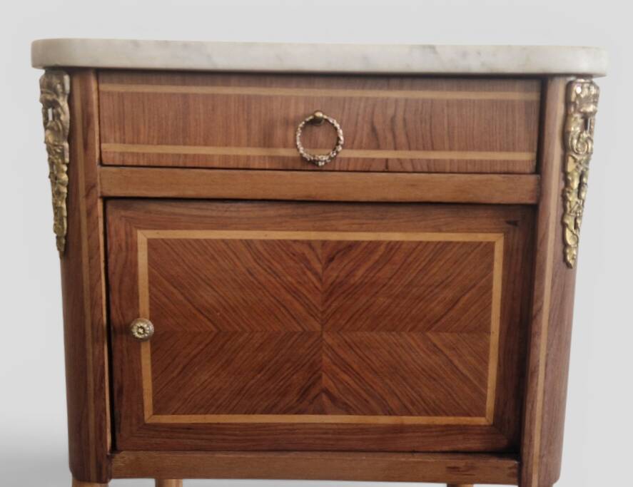 Louis XVI style side table - Marquetry wood and gilded bronze
