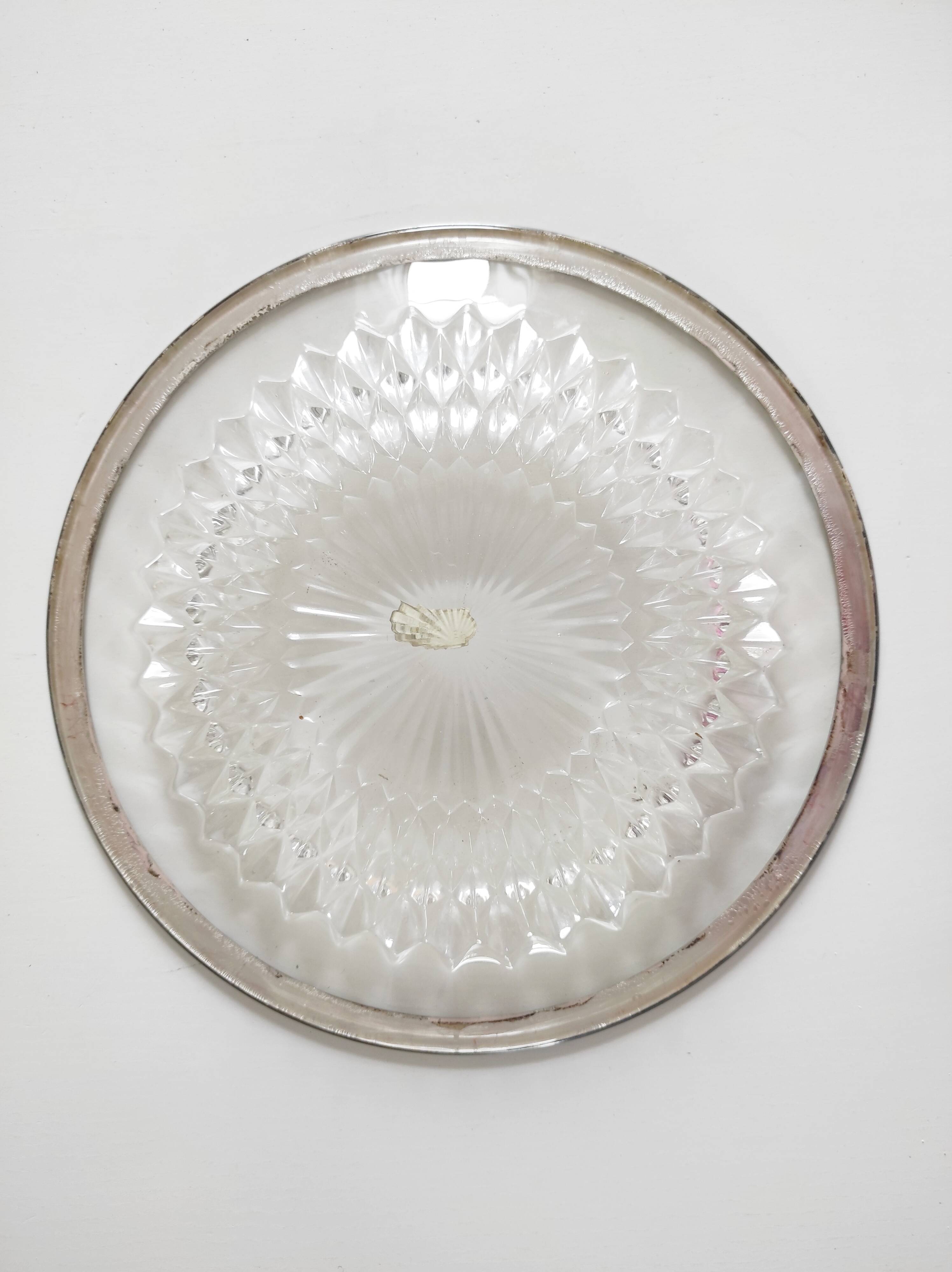 Glass dish with English silver-plated metal rim