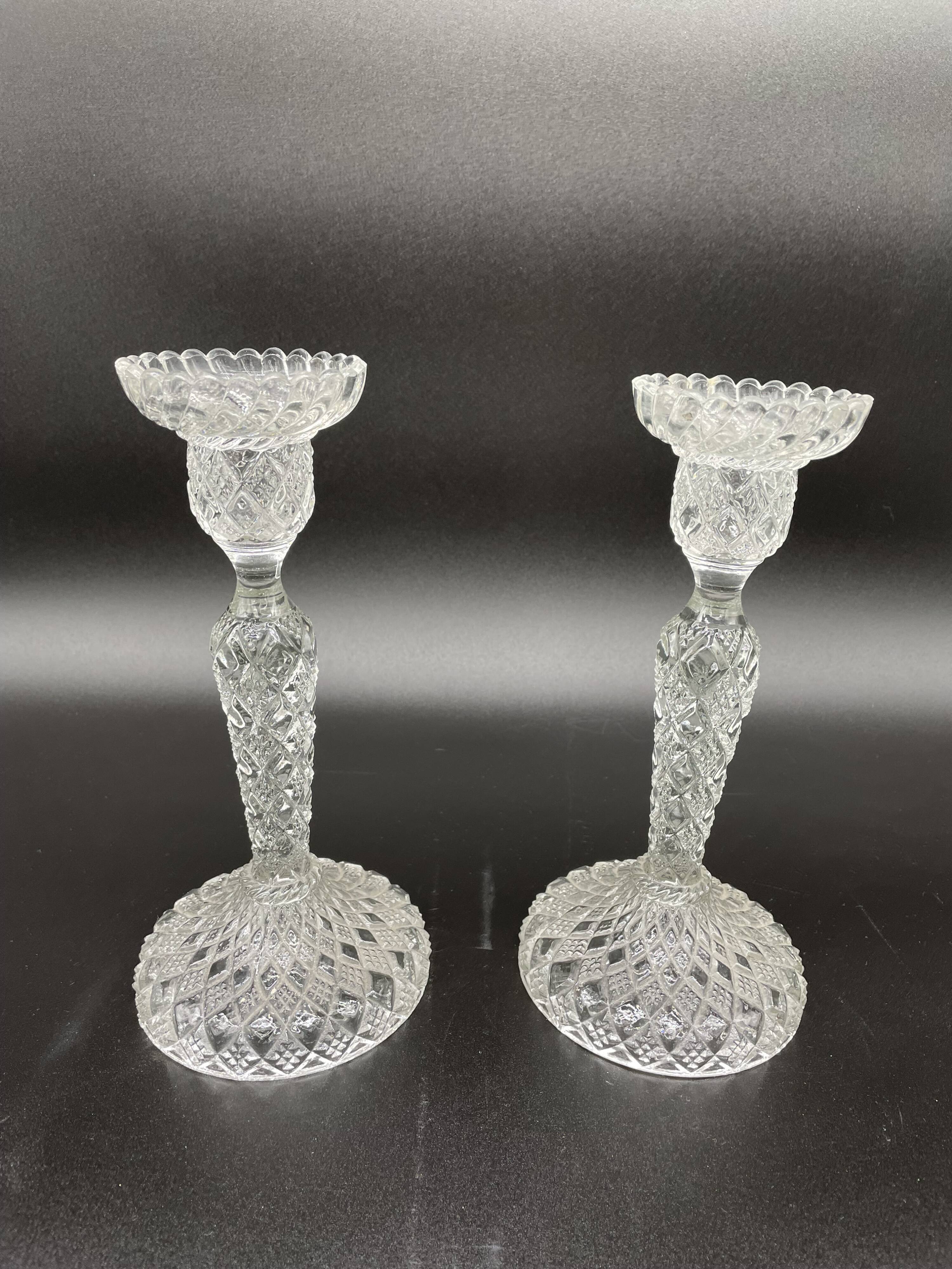 Pair of candlesticks, cut glass