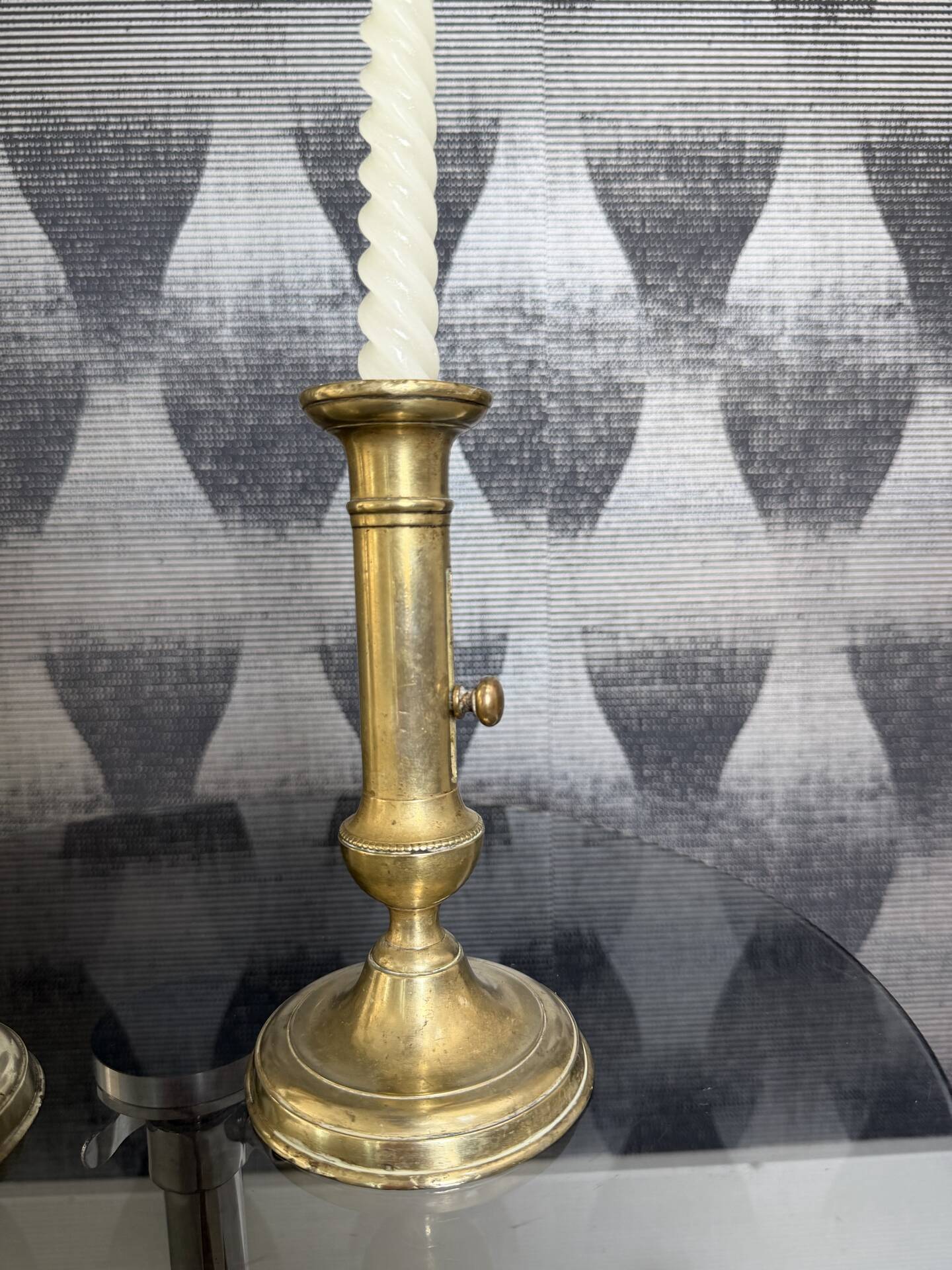 Pair of brass push candle holders – Late 19th century