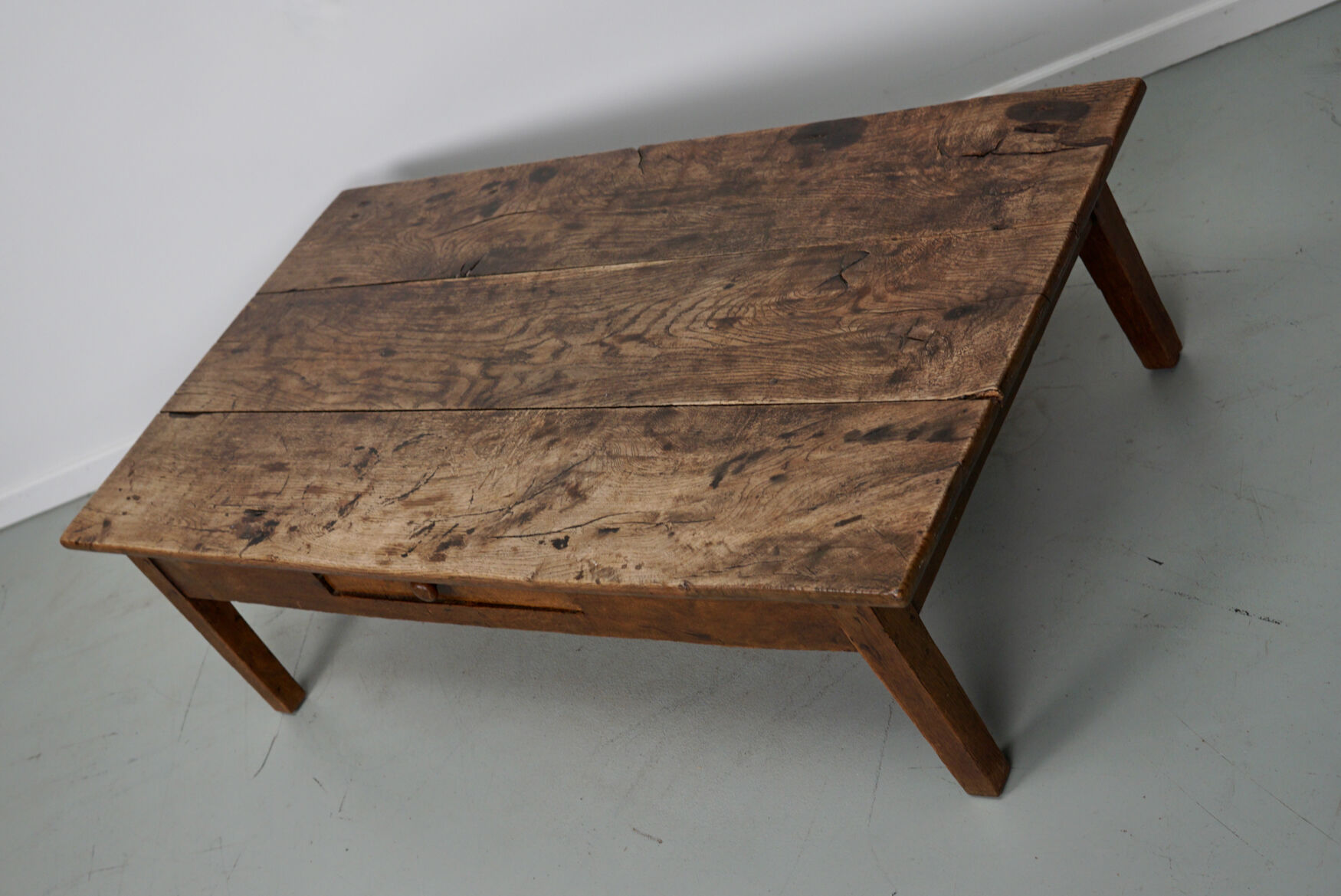 French 19th century farmhouse rustic natural chestnut coffee table