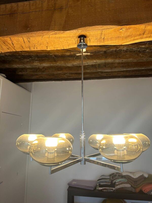 Lustre 6 branches Sciolari en métal chromé