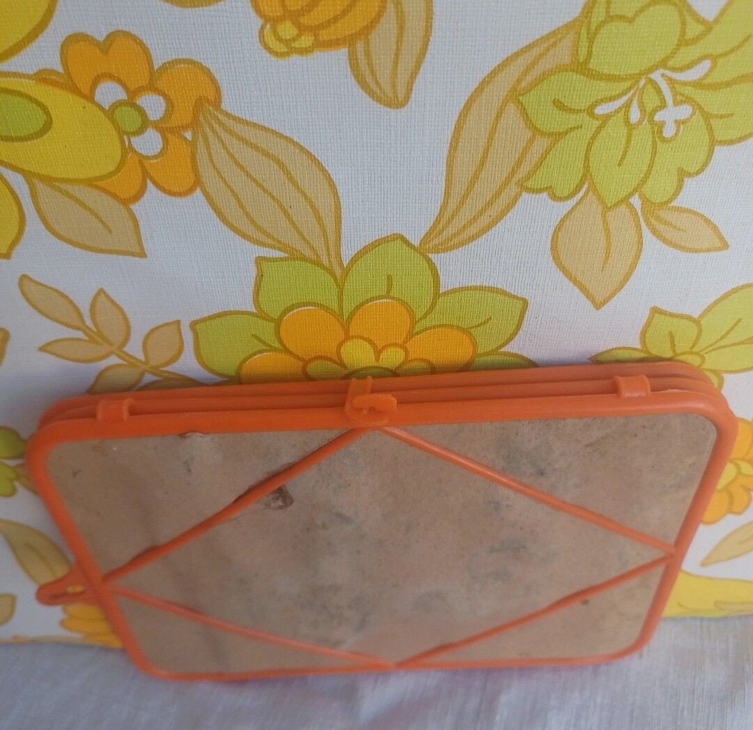 Vintage tryptic barber mirror orange 70s