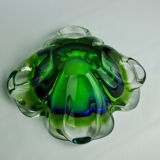 Sommerso green and blue pocket emptier by Flavio Poli for Seguso, Murano glass, Italy, 1970