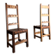 2 brutalist carved wood dining chairs with leather seat | The Netherlands | 1970s
