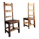 2 brutalist carved wood dining chairs with leather seat | The Netherlands | 1970s