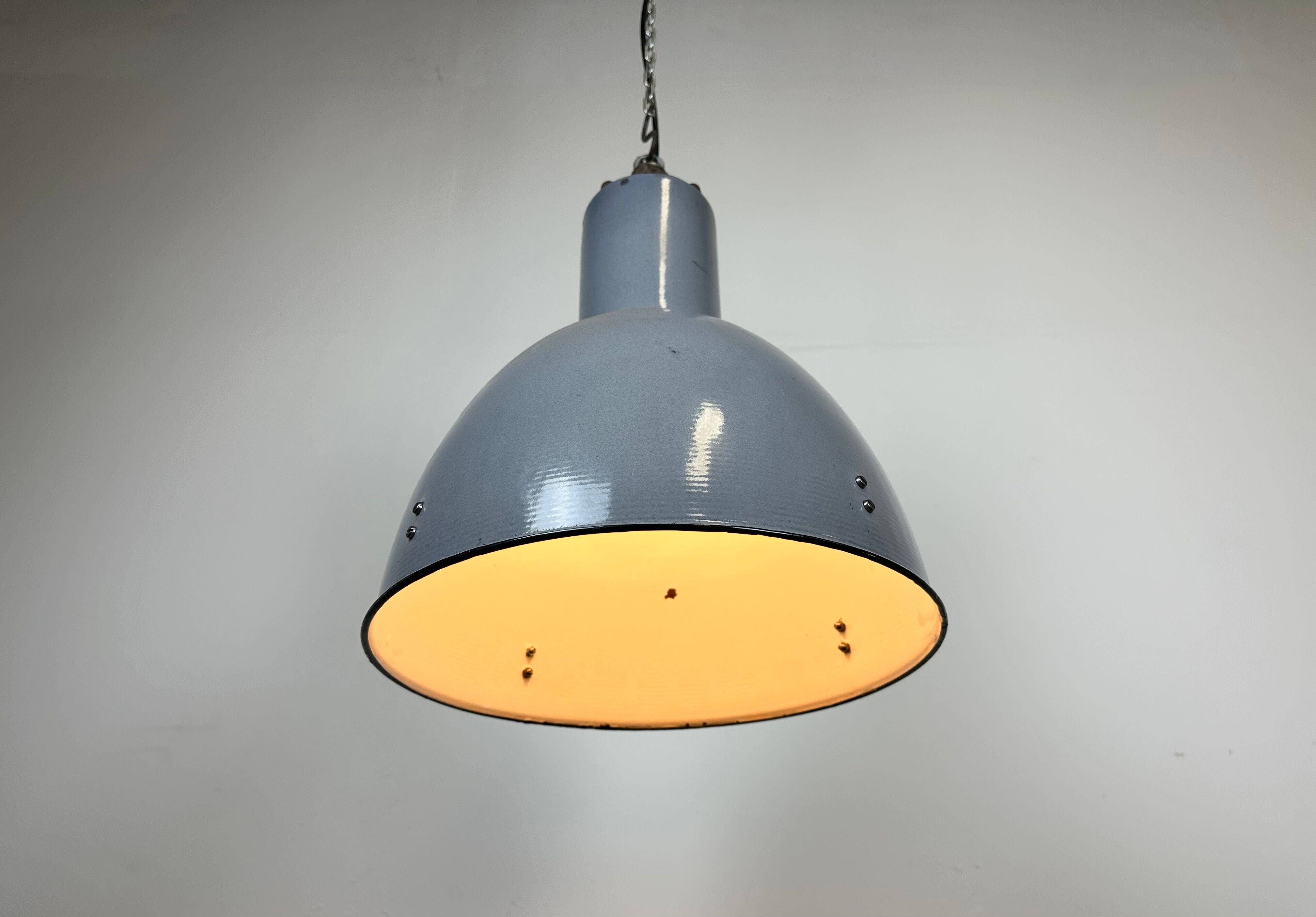 Bauhaus Grey Enamel Industrial Pendant Lamp, 1950s