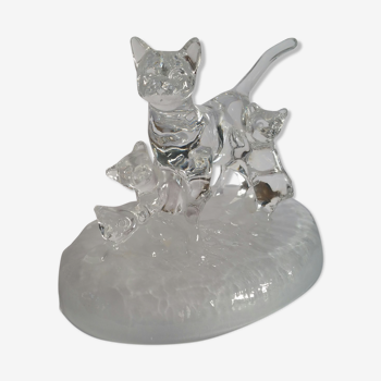 Presse-papier chat femelle et ses 3 chatons en cristal d'Arques