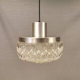 Beautiful hanging lamp in aluminium and hard-pressed crystal glass, probably Swedish