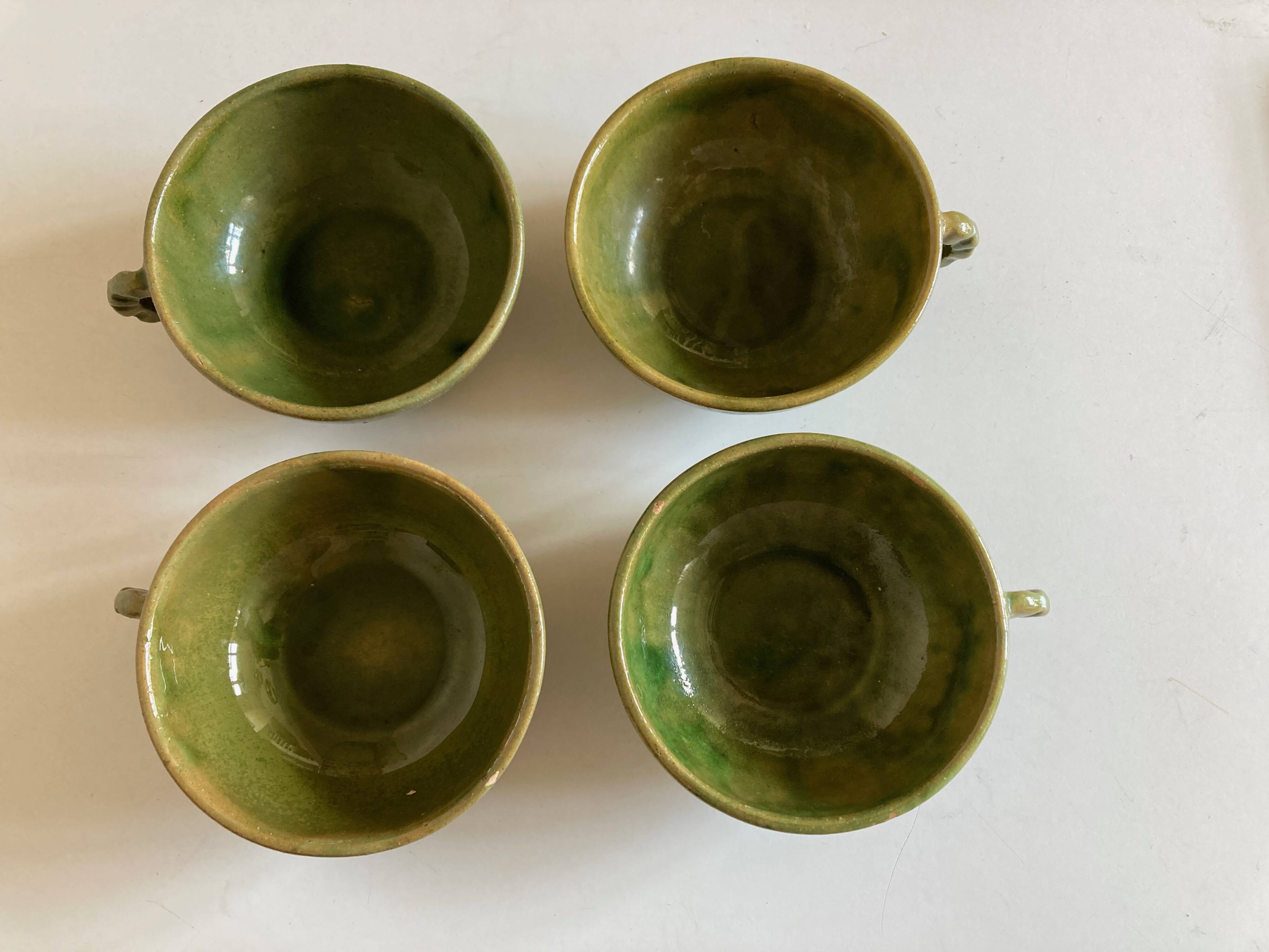 Set of 4 green glazed earth bowls from Biot 1960