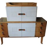 Sideboard in maple, leather and gold-coloured glass, Laszlo Hoenig attr, London 1940s
