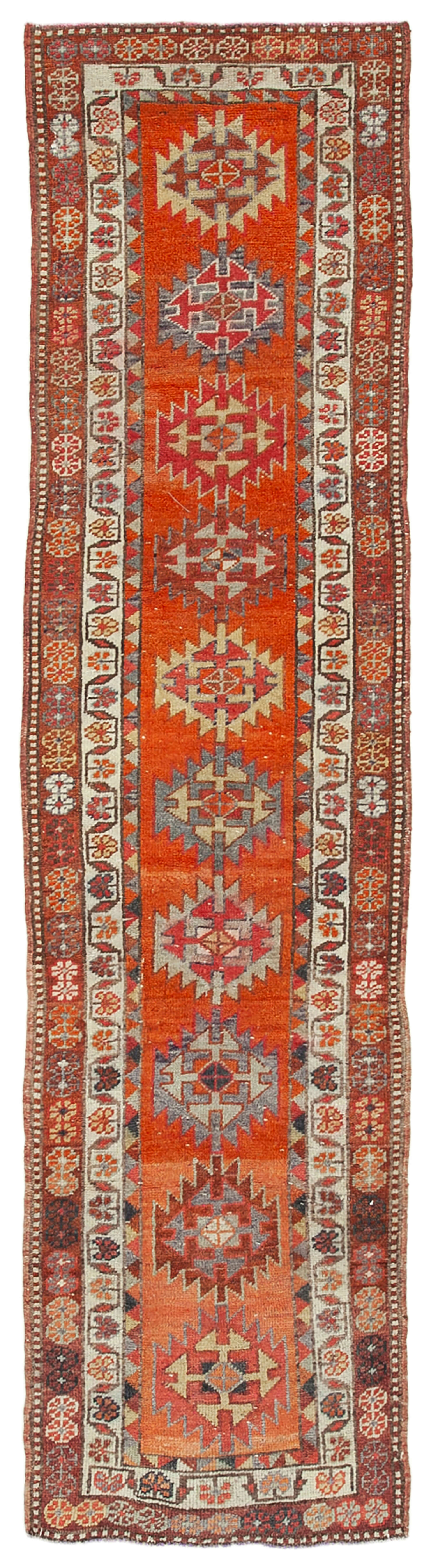 Handwoven rustic anatolian red runner carpet 93 cm x 374 cm