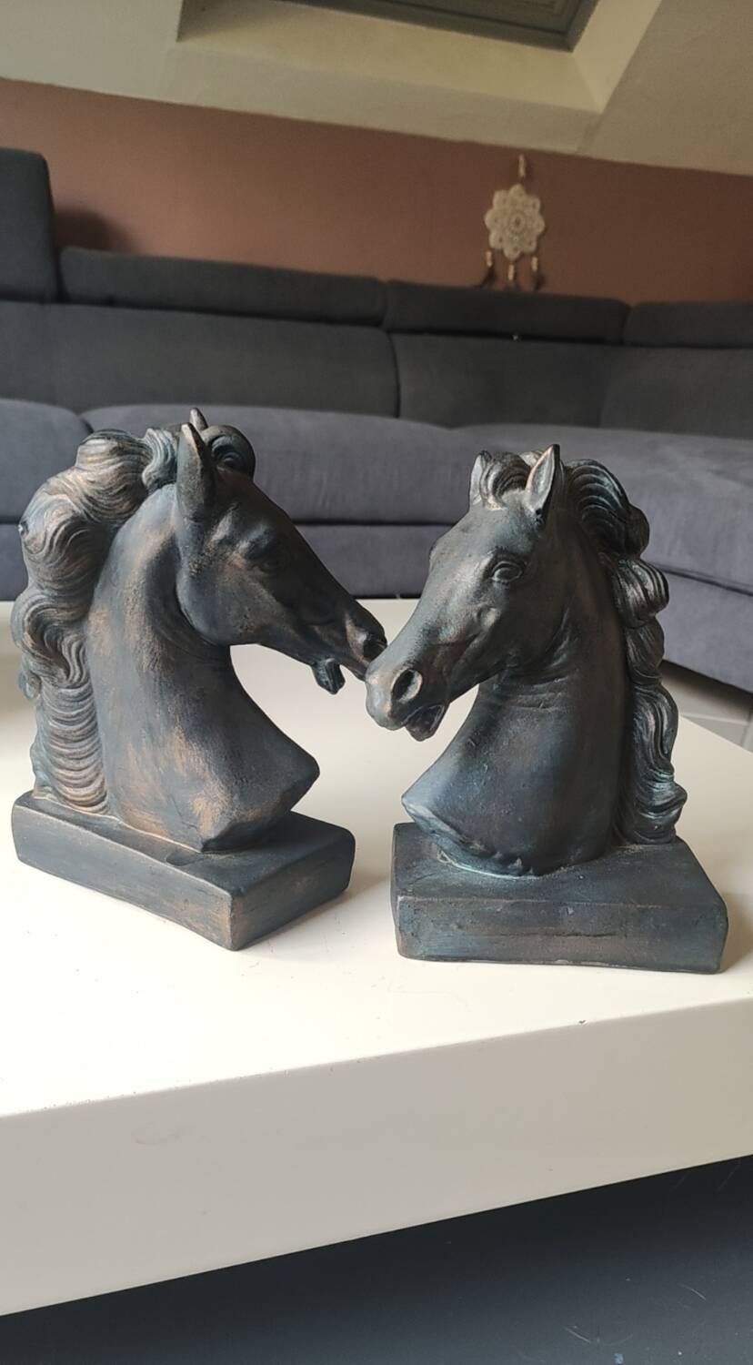 Pair of Horse Bookends with Flaming Manes. Ceramic.