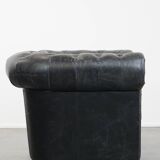Black cowhide leather chesterfield armchair