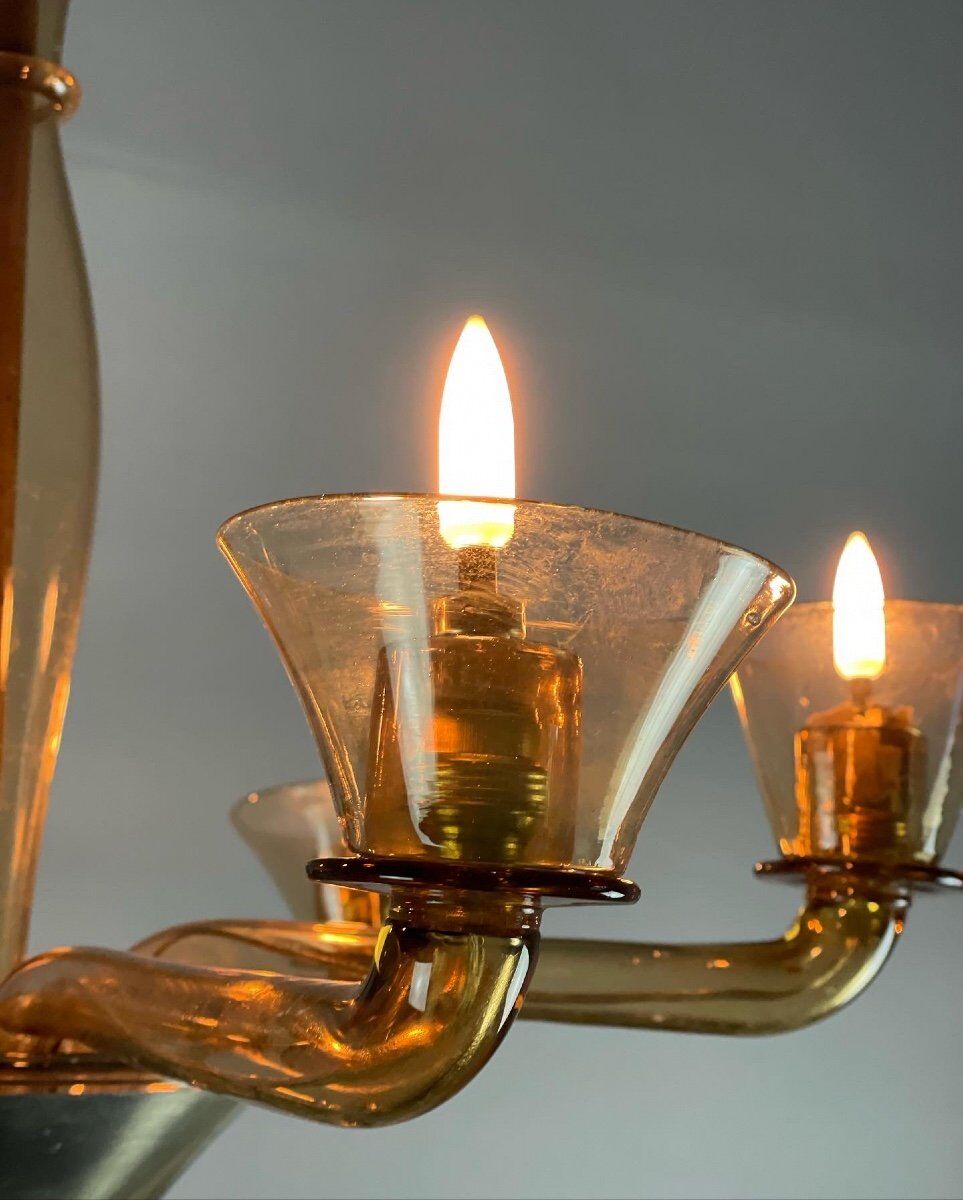 Venetian chandelier in Mordoré Murano glass circa 1940