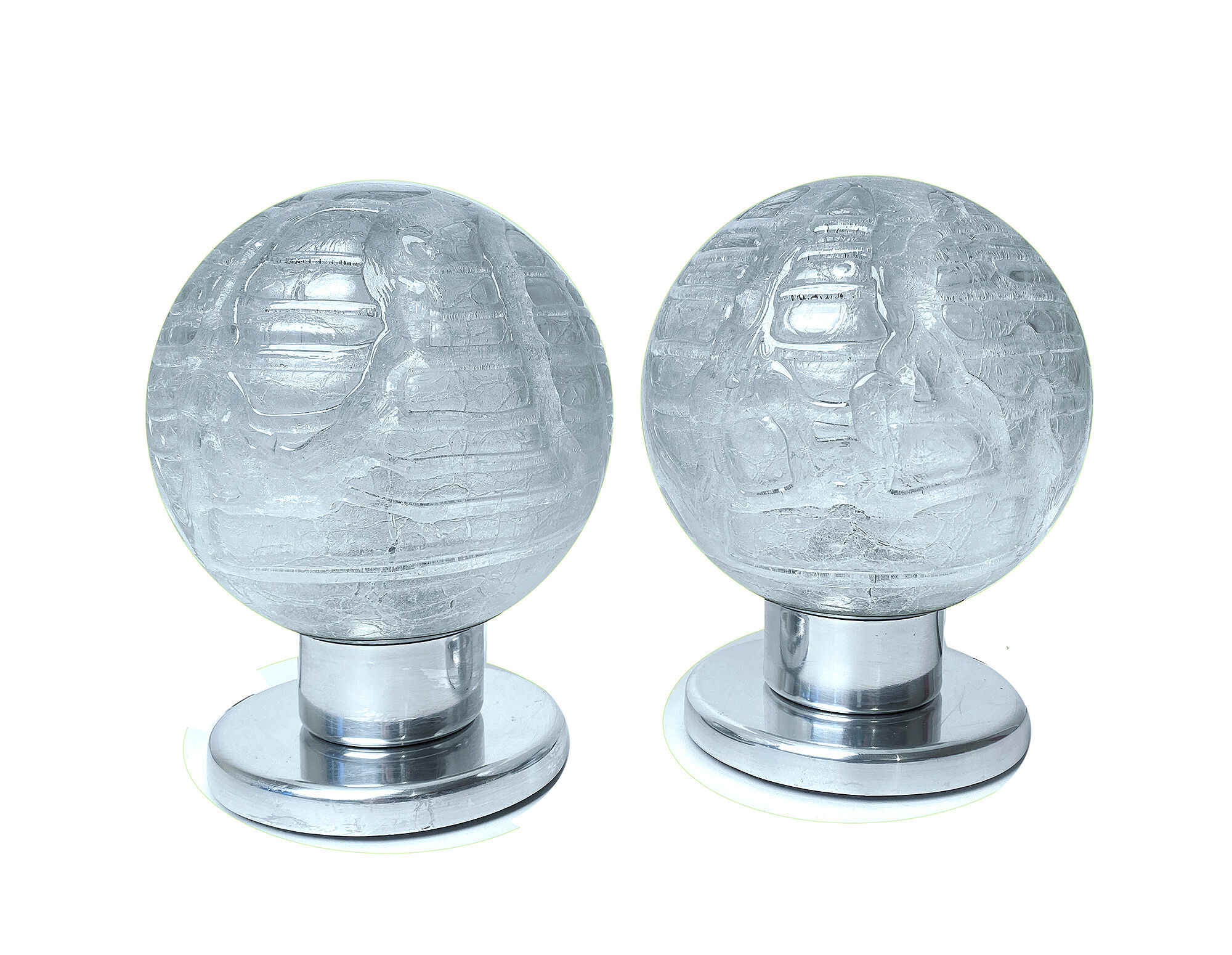 Paire de lampes de table vintage, verre structuré soufflé et chrome, annees 70